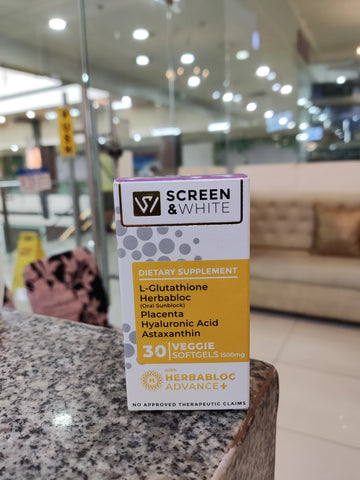 Screen and White Oral Glutathione with HERBABLOC ADVANCE+  1500mg 30 capsules